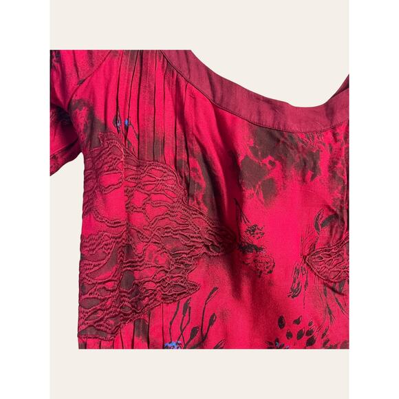 Free People Red Cold-Shoulder Floral Abstract Mini Dress Size 4 - Picture 3 of 12